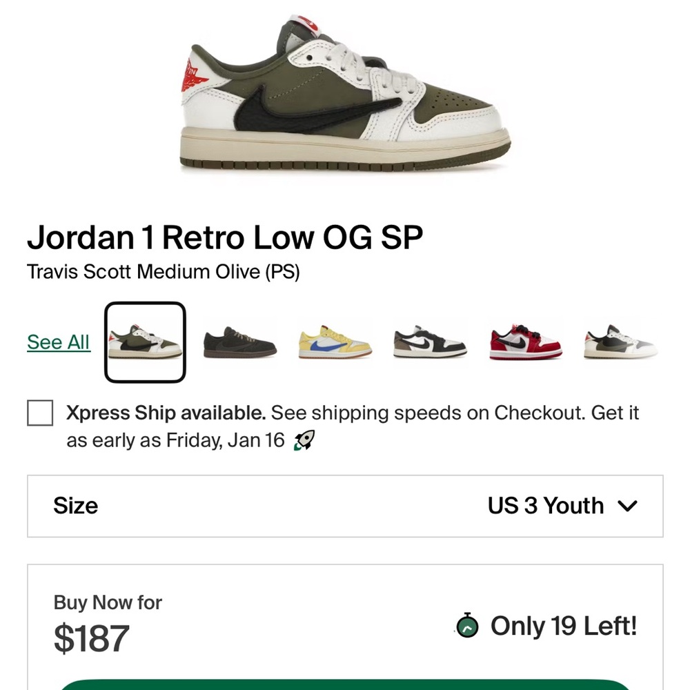 Jordan 1 Retro Low OG SP Kids Sneakers - Olive and White SOLD OUT ONLINE